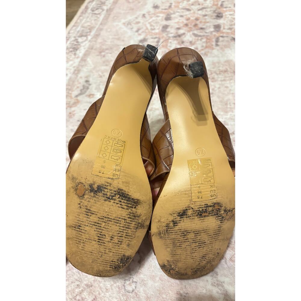 Greatonu Brown Slip On Sandals Cross Strap Square Toe Kitten Heel Mules Size 7.5 - Picture 5 of 5